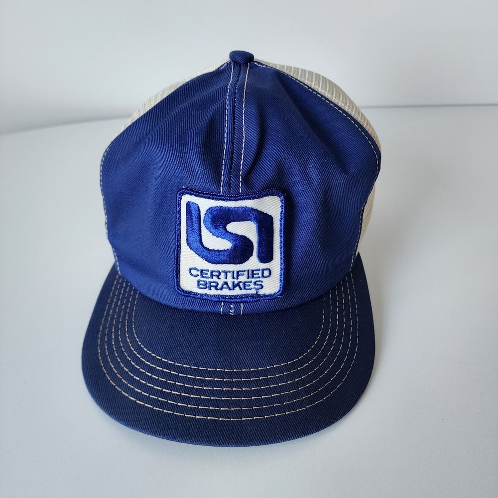 Vintage Certified Brakes Trucker Hat Baseball Cap Snapback Patch 80s‎ Mesh Blue
